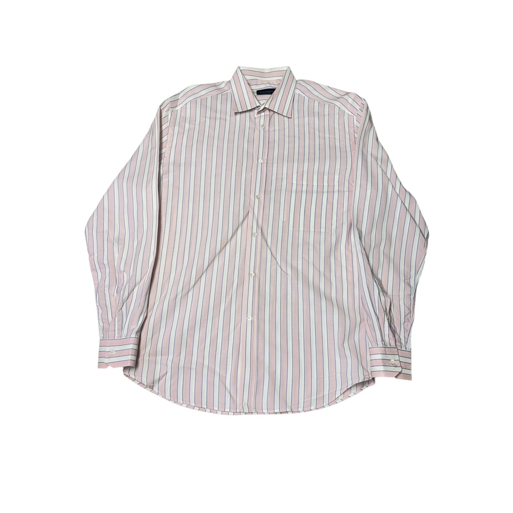 CANALI Striped Dress Shirt Men Size 41 16 Pink‎ Blue White Cotton Made in Italy
